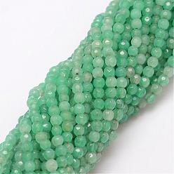 Pale Green Natural Agate Bead Strands, Dyed, Faceted, Round, Pale Green, 4mm, Hole: 0.8mm, about 90~92pcs/strand, 14 inch