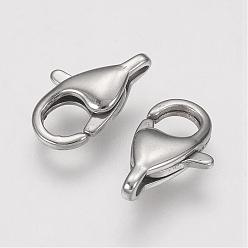 Stainless Steel Color 304 Stainless Steel Lobster Claw Clasps, Stainless Steel Color, 13x8x3.5mm, Hole: 1mm
