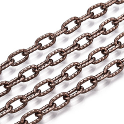 Red Copper Aluminium Textured Cable Chains, Unwelded, with Spool, Red Copper, 9x5x1.3mm, about 98.43 Feet(30m)/Roll