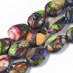 Coloré Brins de perles de jaspe impérial synthétiques, teint, larme, colorées, 14x10x5~6mm, Trou: 1mm, Environ 28~30 pcs/chapelet, 15.74 pouce (40 cm)