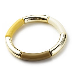 Kaki Clair Bracelet extensible perlé tube incurvé acrylique pour femme, kaki clair, diamètre intérieur: 2-1/8 pouce (5.3 cm)