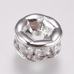 Platine Micro cuivres ouvrent cubes zircone perles d'espacement, plat rond, clair, platine, 6.5x3mm, Trou: 1.4mm