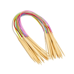 Color mezclado Conjuntos de agujas de tejer circulares de bambú, con tubo de plástico de colores, color mezclado, 40 cm, 18 PC / sistema