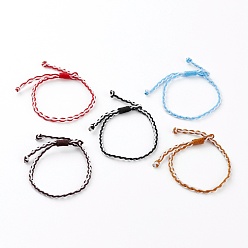 Mixed Color Adjustable Two Tone Nylon Cord Braided Bracelets, Mixed Color, Inner Diameter: 3/8~2-5/8 inch(1~6.6cm)