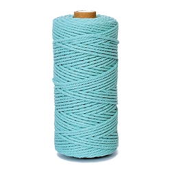 Pale Turquoise 100M Round Cotton Braided Cord, for DIY Handmade Tassel Embroidery Craft, Pale Turquoise, 3mm, about 109.36 Yards(100m)/Roll