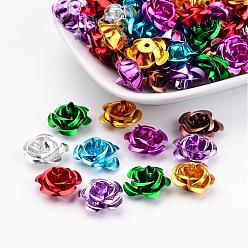 Coloré Aluminium fleur rose, perles métalliques minuscules, colorées, 14x8~14mm, Trou: 1mm, environ 950 pcs / sachet 