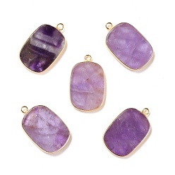Amethyst Natural Amethyst Pendants, with Golden Brass Findings, Rectangle, 27~28x17x3~3.5mm, Hole: 2mm
