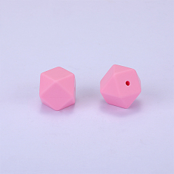 Rosa Caliente Cuentas de silicona hexagonales, masticar cuentas para mordedores, diy collares de enfermería haciendo, color de rosa caliente, 23x17.5x23 mm, agujero: 2.5 mm