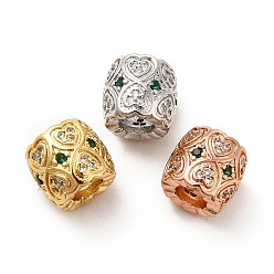 Mixed Color Rack Plating Brass Micro Pave Cubic Zirconia European Beads, Large Hole Beads, Long-Lasting Plated, Cadmium Free & Lead Free, Column with Heart, Mixed Color, 10x9mm, Hole: 4.7mm