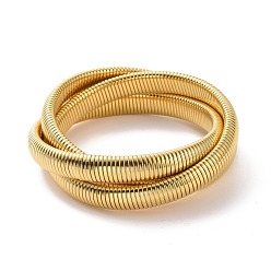 Oro 304 pulsera de cadenas de serpientes planas entrelazadas de acero inoxidable, pulsera entrelazada elástica de tres filas para mujer, dorado, diámetro interior: 2-1/2 pulgada (6.4 cm)