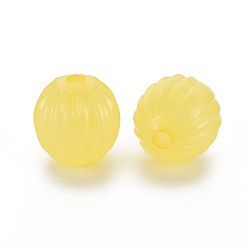 Yellow Imitation Jelly Acrylic Beads, Corrugated Beads, Round, Yellow, 14x13mm, Hole: 2.5mm, about 356pcs/500g