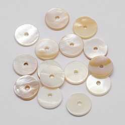 Lavanda Separadores de cuentas de concha naturales teñidos, disco / plano y redondo, perlas heishi, lavanda, 10x2 mm, agujero: 1 mm