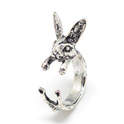 Antique Silver Adjustable Alloy Bunny Cuff Finger Rings, Rabbit Shape, Size 7, Antique Silver, 17mm