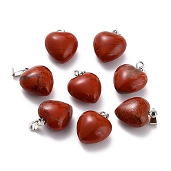 Красный Камень Природные красной яшмы подвески, с петлями из платиновой латуни, сердце, 18~19x15~15.5x6~8 мм, отверстие : 6x2.5~3 мм