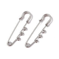Stainless Steel Color 304 Stainless Steel Safety Pins Brooch Findings, Kilt Pins with Triple Loops for Lapel Pin Making, Stainless Steel Color, 51x16x7mm, Hole: 1.8mm, pin: 1.3mm