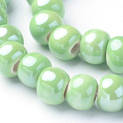 Verde Pálido Cuentas de porcelana hechas a mano, porcelánico esmaltado brillante, Rondana plana, verde pálido, 7x5 mm, agujero: 2 mm, sobre 65 unidades / cadena, 13.3 pulgada