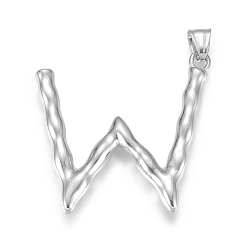 Letter W 304 Stainless Steel Pendants, Bamboo Shaped Letter, Stainless Steel Color, Letter.W, 46x47x5.5mm, Hole: 5x8mm