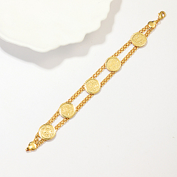 Настоящее золото 18K Латунные браслеты-цепочки с плоскими круглыми звеньями для женщин, реальный 18 k позолоченный, 7-1/2 дюйм (19 см)
