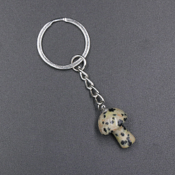 Jaspe Dalmate Porte-clés naturel de champignon de jaspe dalmatien, avec les accessoires en fer, 7.5x2.5 cm