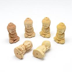 Wheat Carved Undyed BoxNatural Wood Beads, Buddha, Wheat, 37~40x22~23x19mm, Hole: 2~2.5mm