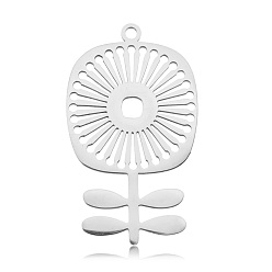 Stainless Steel Color 201 Stainless Steel Pendants, Laser Cut, Flower, Stainless Steel Color, 33x19x1mm, Hole: 1.6mm