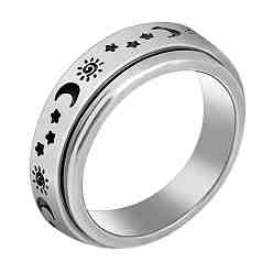 Солнце Вращающееся кольцо из титановой стали, Кольцо-спиннер для снятия беспокойства и стресса, платина, рисунок солнца, размер США 9 (18.9 мм)