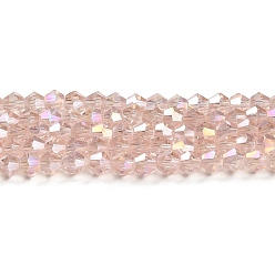 Pink Transparent Electroplate Glass Beads Strands, AB Color Plated, Faceted, Bicone, Pink, 4x4mm, Hole: 0.8mm, about 87~98pcs/strand, 12.76~14.61 inch(32.4~37.1cm)