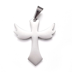 Stainless Steel Color 304 Stainless Steel Pendants, Cross, Stainless Steel Color, 38x32x1.5mm, Hole: 10x4.5mm