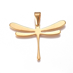 Golden 304 Stainless Steel Pendants, Dragonfly, Golden, 32x45x1mm, Hole: 10x4.5mm