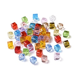 Color mezclado Imitación perlas de cristal austriaco, aaa grado, facetados, cubo, color mezclado, 7x8.5x8.5 mm, agujero: 0.9~1 mm