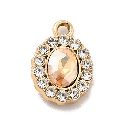 Bisque UV Plating Alloy Pendants, with Crystal Rhinestone and Glass, Golden, Oval Charms, Bisque, 18x12.5x4mm, Hole: 2mm