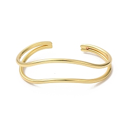 Real 18K Gold Plated Rack Plating Brass Cuff Bangles, Open Bangles for Women, Cadmium Free & Lead Free, Real 18K Gold Plated, 1/4~7/8  inch(0.65~2.2cm), Inner Diameter: 2-1/8x2-1/2 inch(5.3x6.45cm)