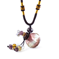 Rosy Brown Lampwork Perfume Bottle Pendant Necklace with Glass Beads, Essential Oil Vial Jewelry for Women, Rosy Brown, 17.7~25.59 inch(45~65cm)