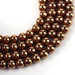 Copper Plated Electroplate Transparent Glass Beads Strands, Round, Copper Plated, 7.5x8.5mm, Hole: 1mm, about 104pcs/strand, 30.3 inch