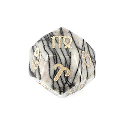 Netstone Dés polyédriques classiques à faces en pierre de netstone naturelle, graver douze constellations jouet de jeu de divination, 12mm
