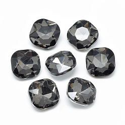 Gray Pointed Back Glass Rhinestone Cabochons, Faceted, Back Plated, Square, Gray, 12x12x5mm