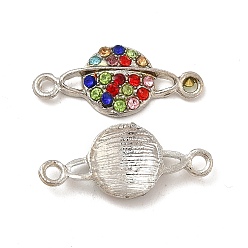 Platinum Alloy Connector Charms with Colorful Rhinestone, Planet Links, Nickel, Platinum, 9.5x21.5x2.7mm, Hole: 1.8mm