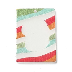 Colorful Acrylic Pendant, Rectangle, Colorful, 34.5x24.5x2.5mm, Hole: 1.6mm