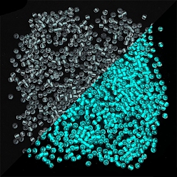 Sky Blue 8/0 Luminous Glass Seed Beads, Inside Colours, Glow in the Dark Round Beads, Sky Blue, 3mm, Hole: 1mm, about 220Pcs/bag