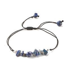 Lapis Lazuli Natural Lapis Lazuli Chips Braided Bead Bracelet, Gemstone Adjustable Bracelet for Women, Inner Diameter: 5/8~3-5/8 inch(1.6~9.3cm)