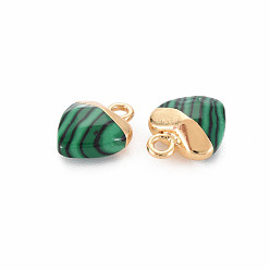 Malachite Synthetic Malachite Charms, with Light Gold Plated Iron Findings, Heart, 13.5x10.5x5~5.5mm, Hole: 1.6~1.8mm