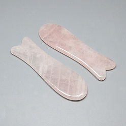 Pink Tablas de gua sha de cuarzo rosa natural, herramientas de masaje de raspado, gua sha herramientas faciales, pescado, rosa, 115x35x6 mm
