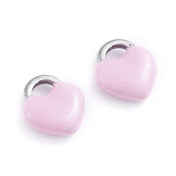 Pink 304 Stainless Steel Charms, Enamelled Sequins, Lock, Stainless Steel Color, Pink, 11x9.5x3.5mm, Hole: 3.5x2.5mm