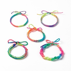 Mixed Patterns Colorful Polyester Braided Cord Bracelet, Adjustable Bracelet for Women, Mixed Patterns, 10-3/8~12-5/8 inch(26.5~32cm) 