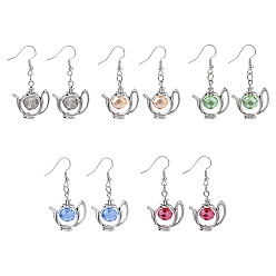 Mixed Color Trendy Tibetan Style Teapot Dangle Earrings, with Glass Beads and Brass Earring Hooks, Mixed Color, 45mm