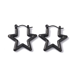 Electrophoresis Black 304 Stainless Steel Star Hoop Earrings for Women, Electrophoresis Black, 23x25x2mm, Pin: 0.6mm