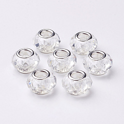 Clair Main perles européennes en verre, Perles avec un grand trou   , ame en laiton de couleur argent, clair, 14x8mm, Trou: 5mm