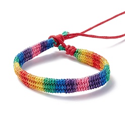 Red Rainbow Pride Bracelet, Nylon Braided Cord Bracelet for Men Women, Red, 7-1/8 inch(18cm)