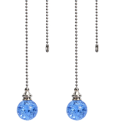 Aciano Azul Colgantes redondos de cristal de cuarzo natural, con cadenas de bolas de hierro chapado en platino, azul aciano, 545 mm