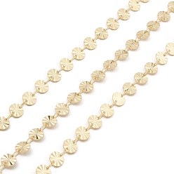 Real 18K Gold Plated Brass Flat Round Link Chains, Unwelded, with Spool, Real 18K Gold Plated, 6x0.5mm
